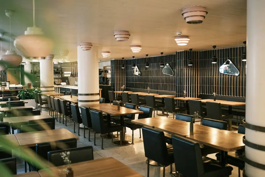 Restaurant interior with bar and seating